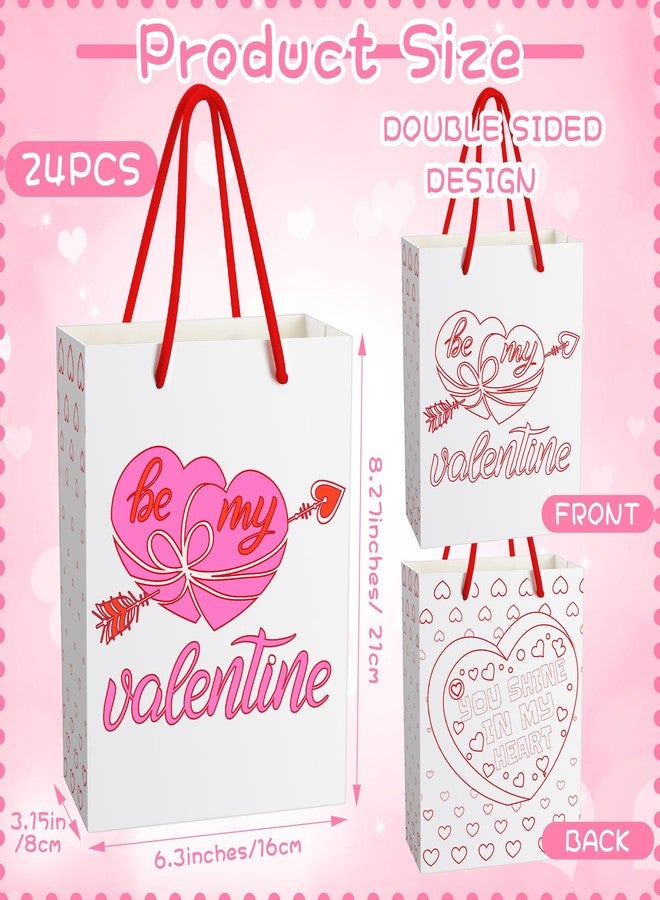 Resholder 24 Pcs Color Your Own Valentine Gift Bags with Handle Heart Paper Candy Goodie Bags to Paint DIY Coloring Crafts Exchange Gifts for Valentine's Day Party Favors - Image 2